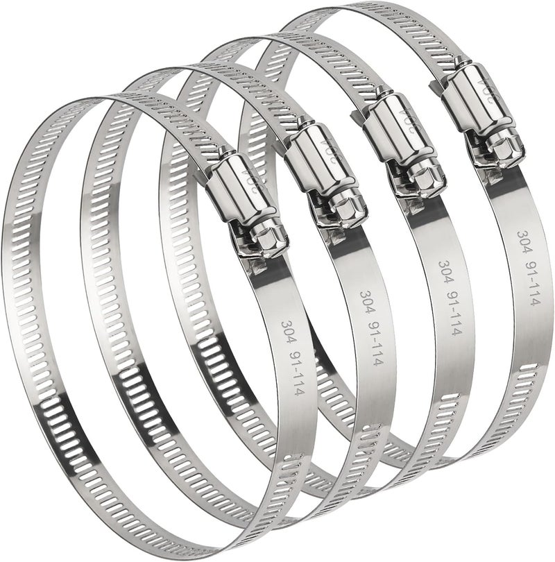URANNBRIKS 4 Inch (Diameter) Hose Clamp, 304 Stainless Steel Quick-Screw Dryer Vent Clamp, Adjustable 3.5″ to 4.3″ Worm Gear Hose Clamps for Air Ducting, Dust Collection, Automotive, 4 Pack - Image 1